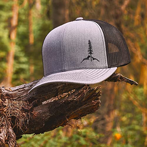 LARIX GEAR Trucker Hat Mountain Tree Heather Gray Black LARIX GEAR Trucker Hat Mountain Tree Heather Gray Black